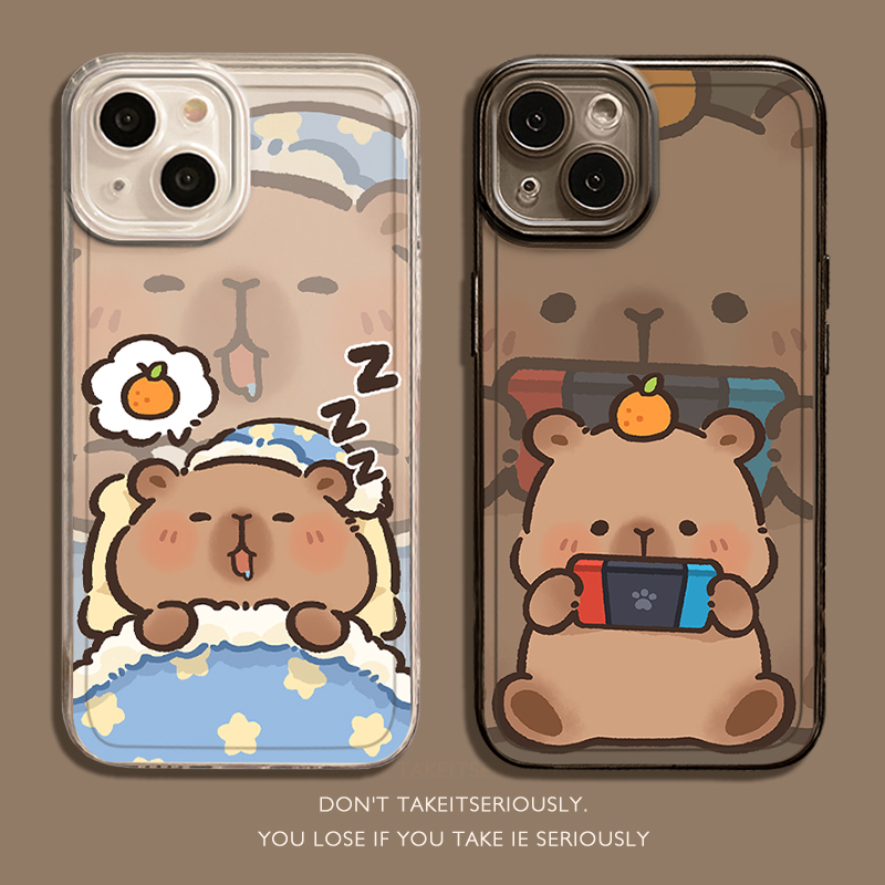 适用苹果17手机壳iPhone16promax睡觉15卡皮巴拉13mini透明14卡通12情侣x水豚xr男女xs可爱8创意7新款外壳套