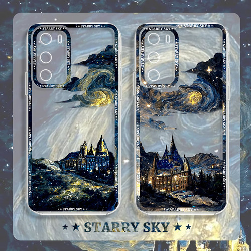 适用华为手机壳梵高星空透明油画