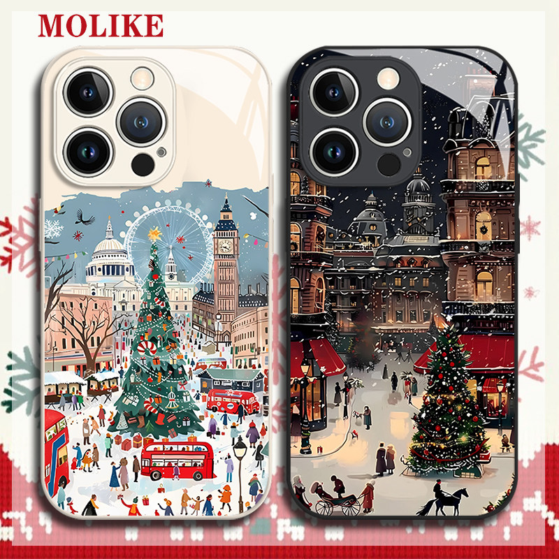 插画圣诞节适用小米17promax手机壳15ultra小众14新款13红米k90玻璃80秋冬70艺术60至尊版50绝美note12保护11