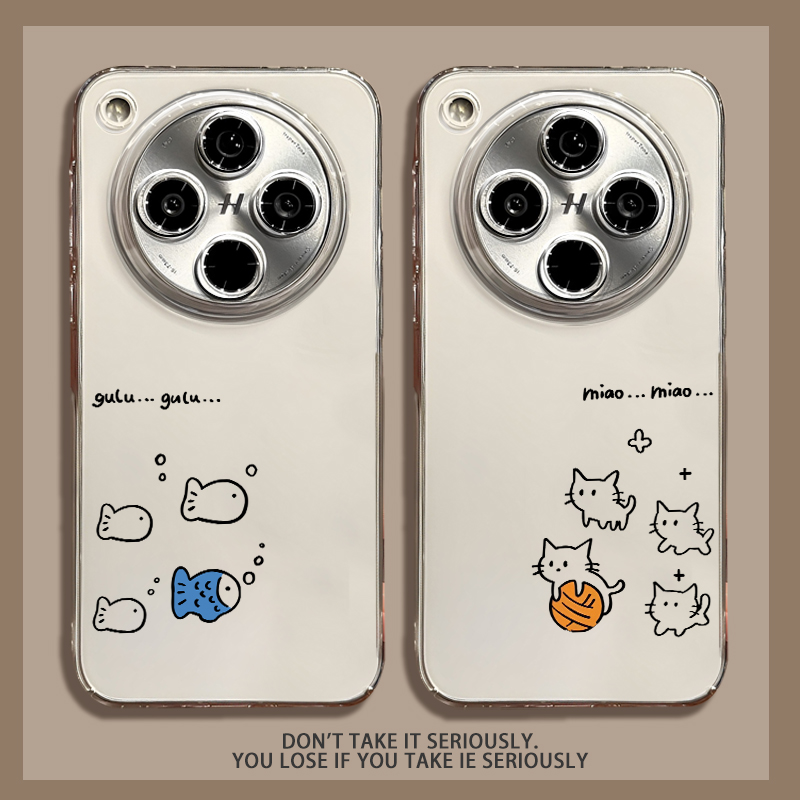 可爱猫咪小鱼适用oppoFindX8S情侣手机壳FindX8pro新款X7简约小众X6镜头全包X5透明4男女3防摔OppO创意ULTRA+