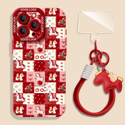 棋盘格小马适用小米17promax手机壳15ultra马年14新款13红米k90新年80过年70本命年60至尊版50挂绳note12红11