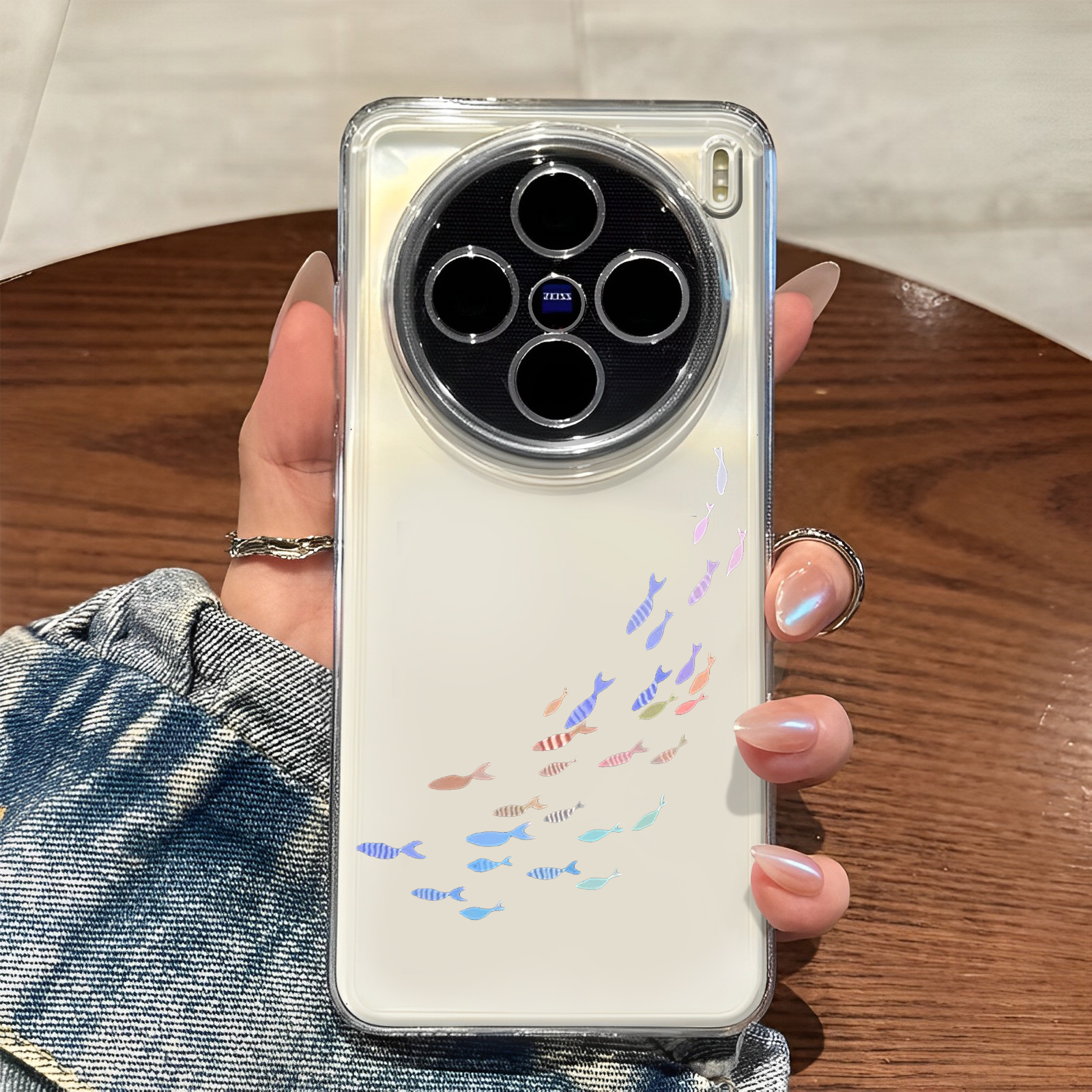 彩色鱼群适用vivox300pro手机壳x200mini透明x100s新款ultra简约x90创意80小众70镜头全包60防摔保护套50女款