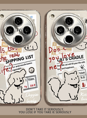 报纸标签小狗适用oppofindx9手机壳findx8Ultra情侣7pro猫咪6透明5新款4卡通可爱3男女0PPO创意s十+防摔保护