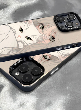 适用华为pura80抱猫女孩手机壳mate70pro白色猫咪nova14少女13彩银7荣耀400镂空300高级感x60i卡通50女magic5