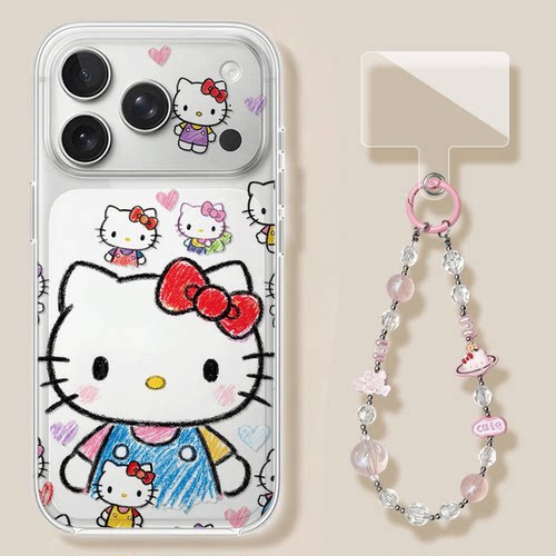 涂鸦猫咪适用苹果17promax手机壳iPhone16卡通可爱15新款14小猫13mini带挂绳12彩色11超好看x透明xr女xs套8/7