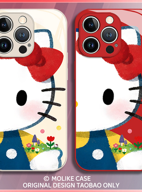 油画hellokitty适用小米17promax手机壳15ultra玻璃14新款13红米k90红色80卡通70女60至尊版50高级note12套11