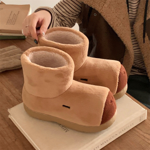 可爱冬季 户外穿保暖防滑厚底雪地靴女丑萌卡皮巴拉水豚中筒棉靴子