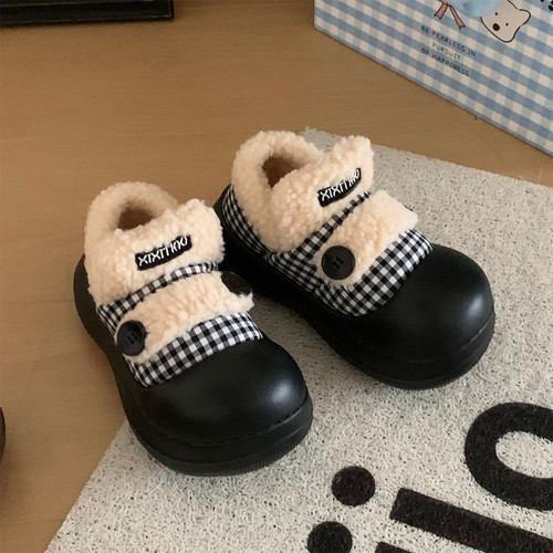 女冬保暖面包鞋外穿乐福豆豆鞋