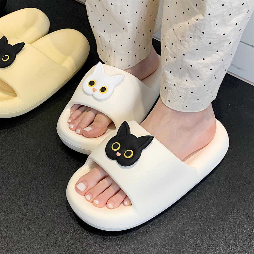 日系新款卡通黑白小猫拖鞋夏季趣味可爱时尚居家防滑软底凉拖鞋女