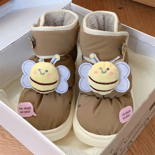 男女 创意字母小蜜蜂棉鞋 街头时尚 百搭保暖情侣防滑外穿雪地靴冬季