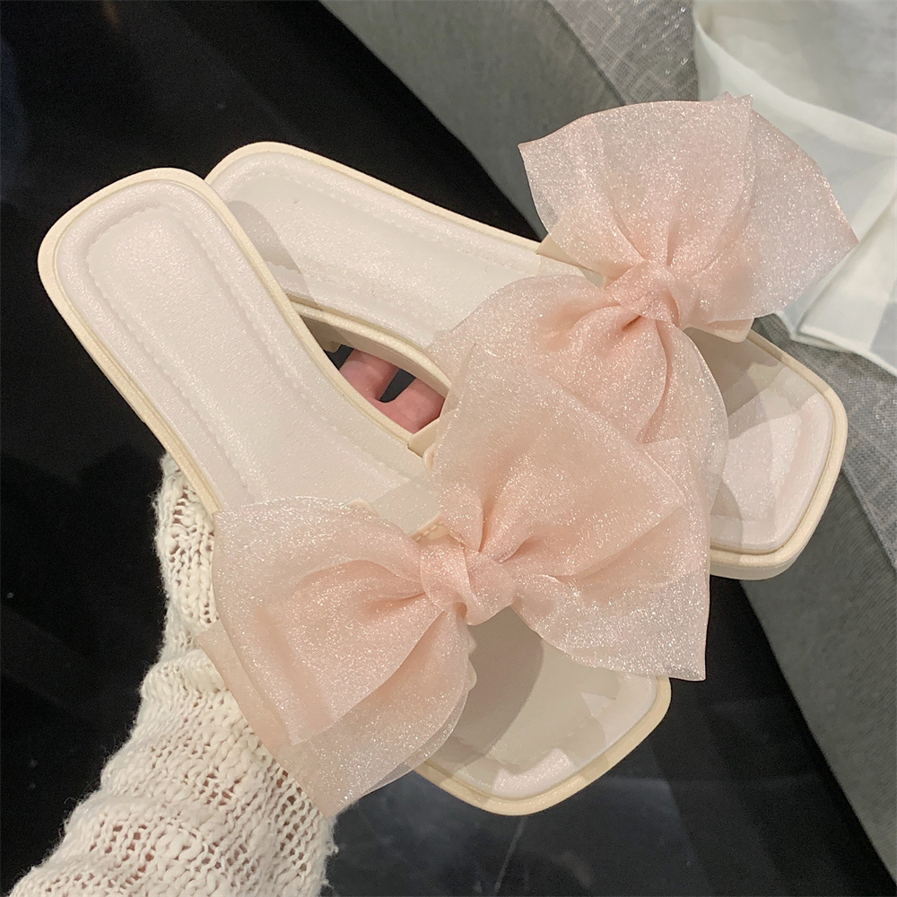 时尚百搭蝴蝶结防滑平底沙滩拖鞋