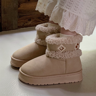 高级感户外穿中筒棉靴女冬季2025新款舒适加绒加厚百搭保暖雪地靴