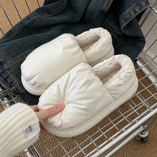 加绒保暖百搭居家防滑面包棉鞋情侣男女冬季韩版全包跟外穿棉拖鞋