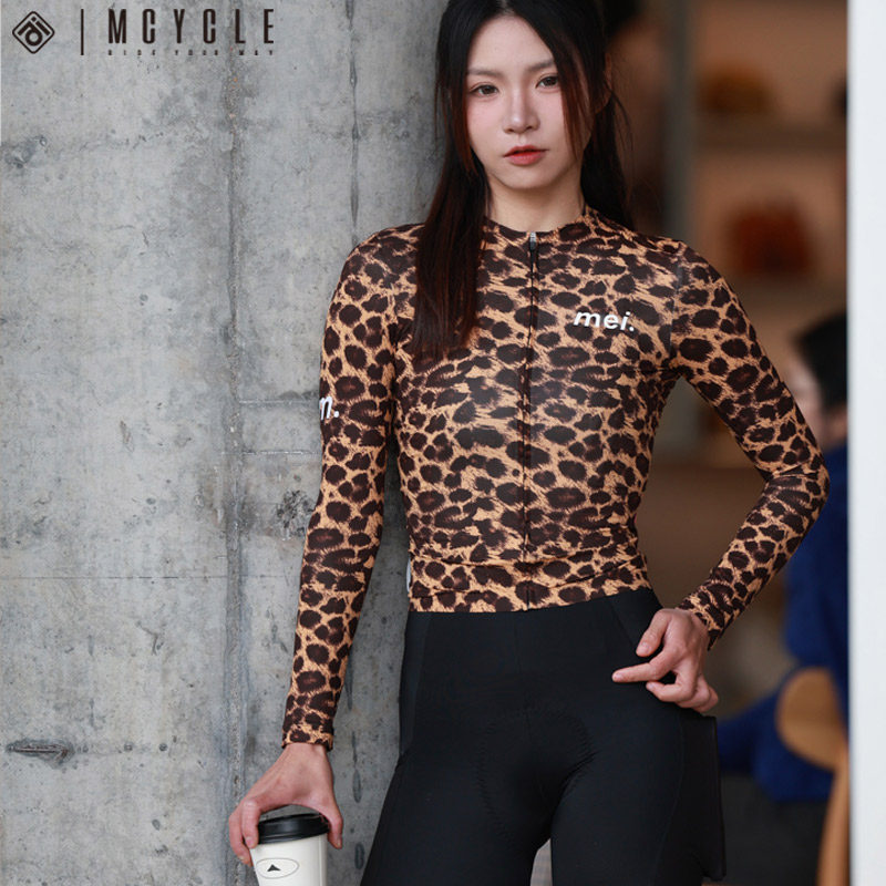 魅骑mcycle骑行服长袖薄款春秋男女透气自行车公路速干防晒服豹纹