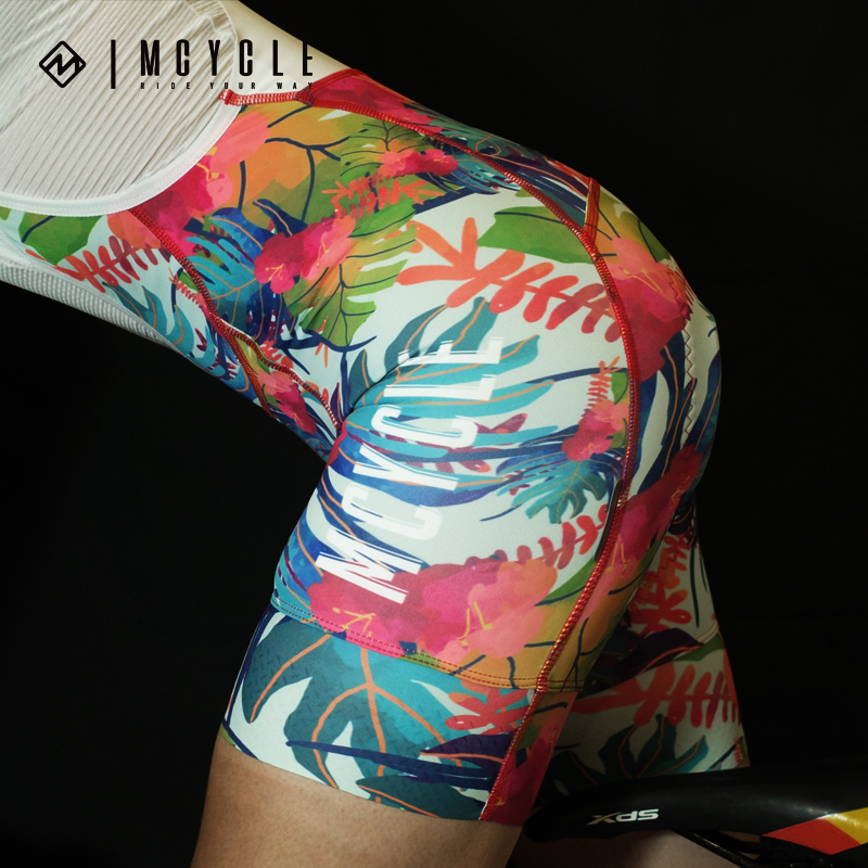 魅骑MCYCLE花裤子女骑行背带短裤自行车多色四分裤炸街龟背叶