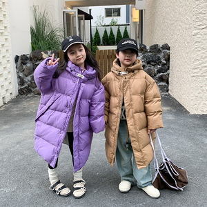 儿童羽绒服2023新款洋气女童中长款中大炸街男孩潮牌外套加厚冬装