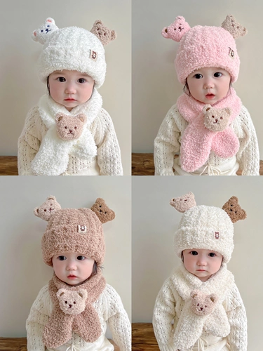 Детская зимняя шапка, детский милый шарф, бархатный комплект, коллекция 2023