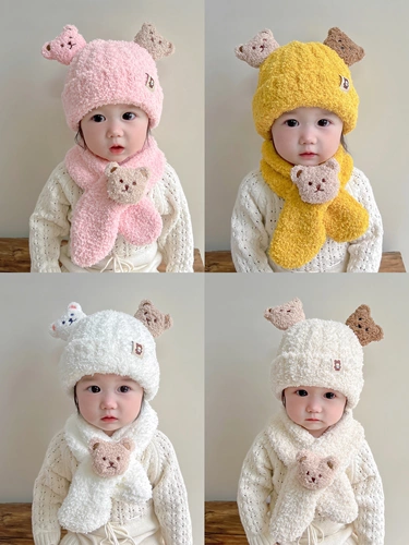 Детская зимняя шапка, детский милый шарф, бархатный комплект, коллекция 2023