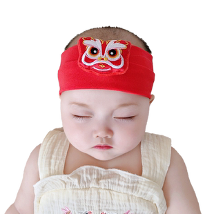婴儿帽子夏季薄款护囟门胎帽红色醒狮气门帽新生儿发带满月帽周岁