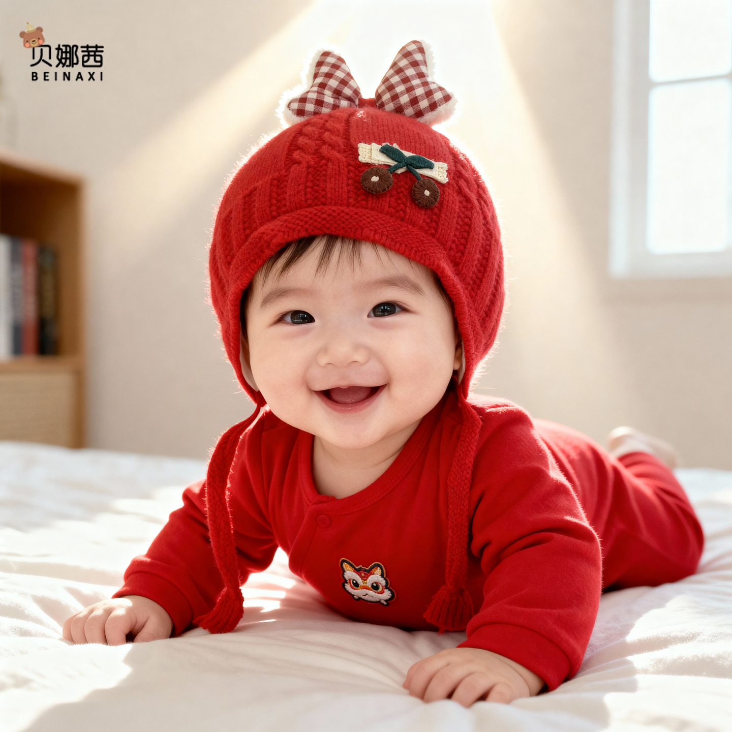 贝娜茜婴儿帽子毛线帽蝴蝶结冬天