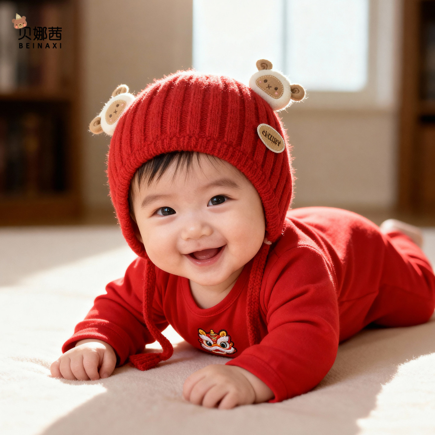 婴儿帽子秋冬季宝宝红色喜庆针织毛线帽婴幼儿周岁过年护耳帽保暖,童装/婴儿装/亲子装,帽子,淘宝优惠券,粉丝福利购,淘宝优惠卷