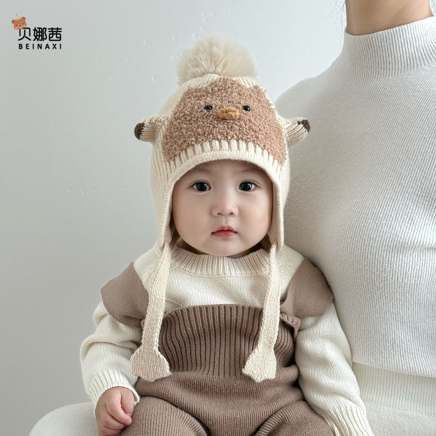 婴儿帽子秋冬季宝宝可爱针织帽男童女童冬季加厚毛线帽外出护耳帽