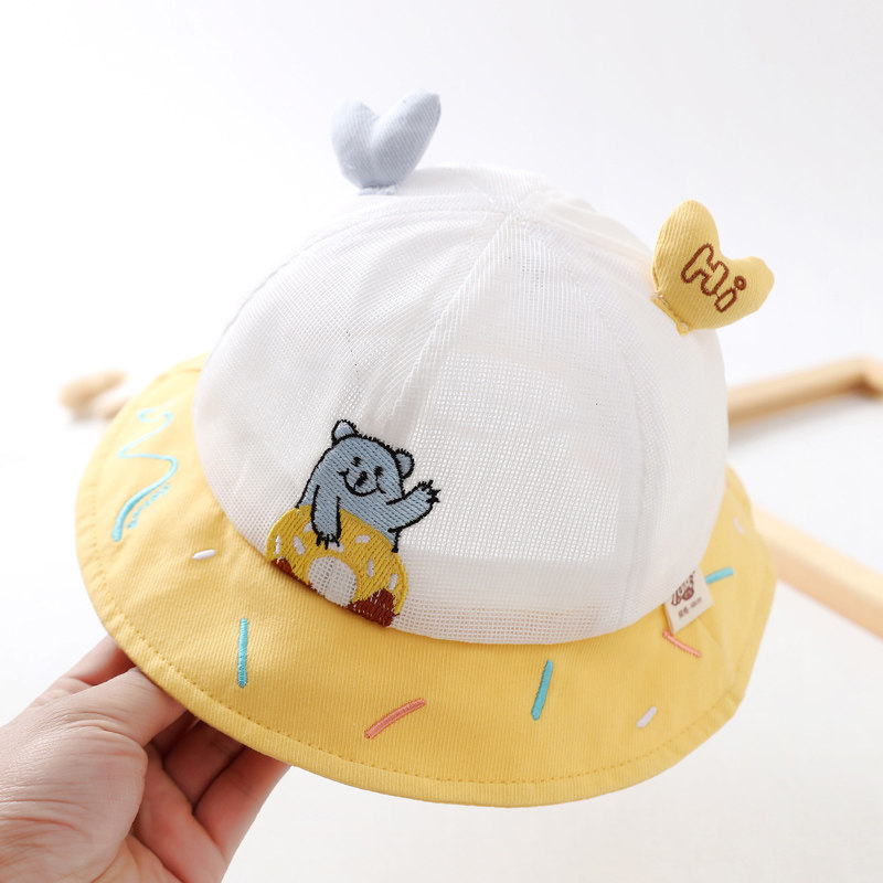 儿童帽子春夏薄款男宝宝女夏季防晒遮阳渔夫帽可爱网格渔夫帽盆帽