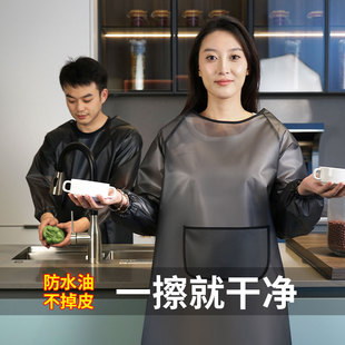 TPU防水防油长袖围裙女厨房免洗水产加长工作服餐饮专用罩衣男女