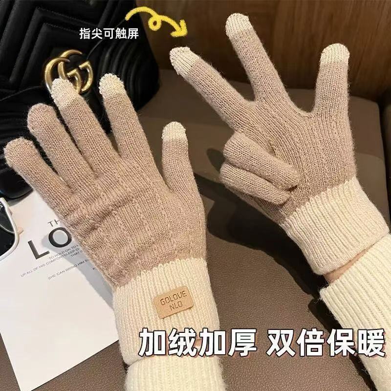 羊绒保暖手套女士冬季2025新款防寒保暖加绒加厚骑车触屏防风手套