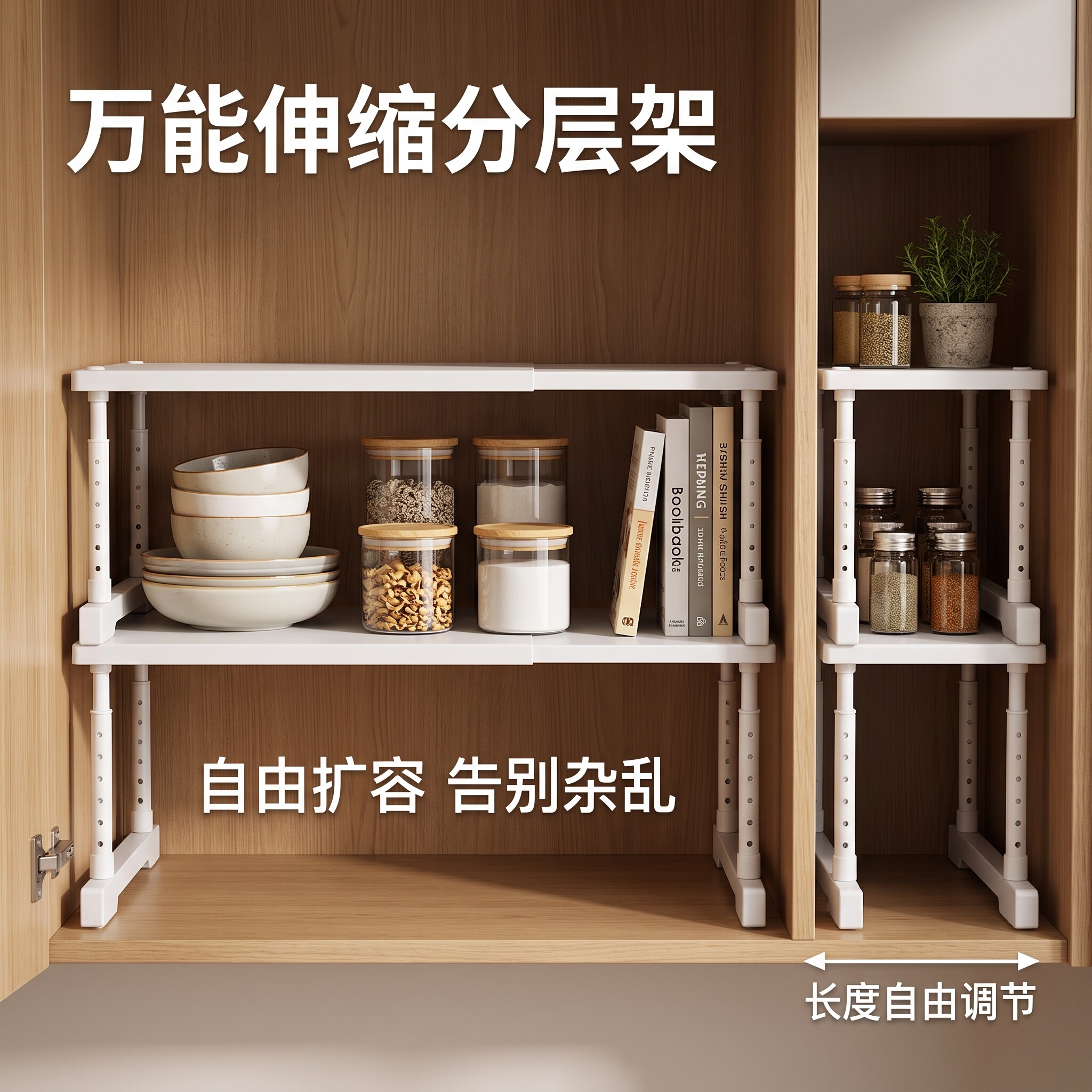 柜子分层架衣柜分层隔板柜内伸缩收纳置物架衣橱隔板厨房橱柜