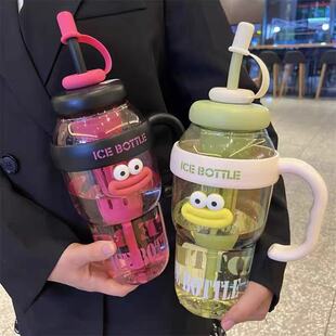 大容量冰霸杯高颜值女生巨无霸大嘴水杯便捷带吸管茶漏花茶塑料杯