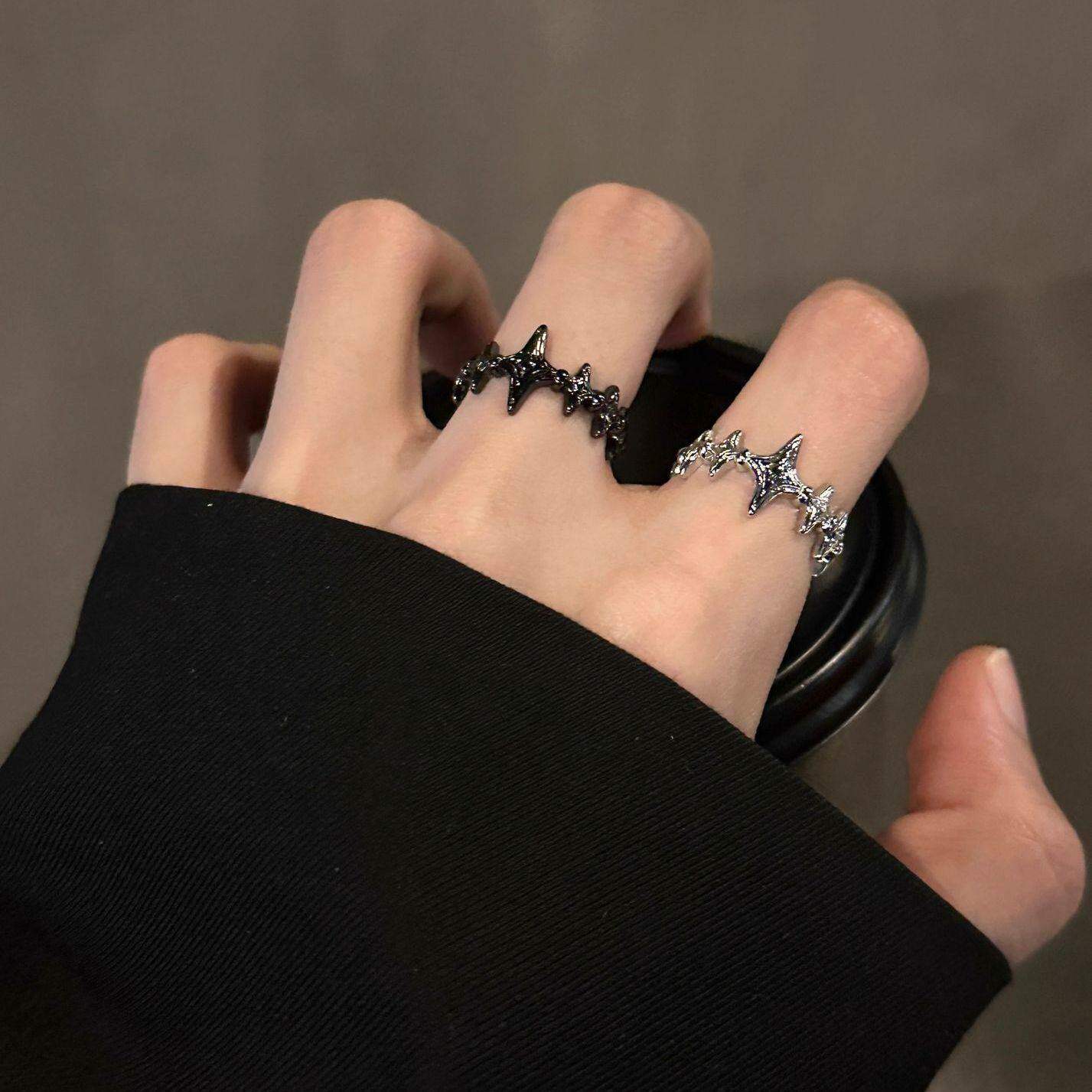 暗黑锆石十字流星冷淡风开口情侣对戒设计复古小众高级戒指指简约