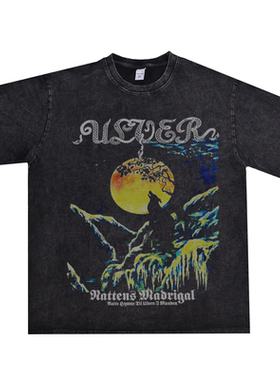 挪威黑色重金属摇滚Ulver乐队水洗做旧印花T恤短袖宽松纯棉男女