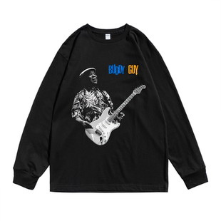 buddy guy布鲁斯之王blues巴蒂盖专辑印花纯棉宽松T恤男女潮长袖