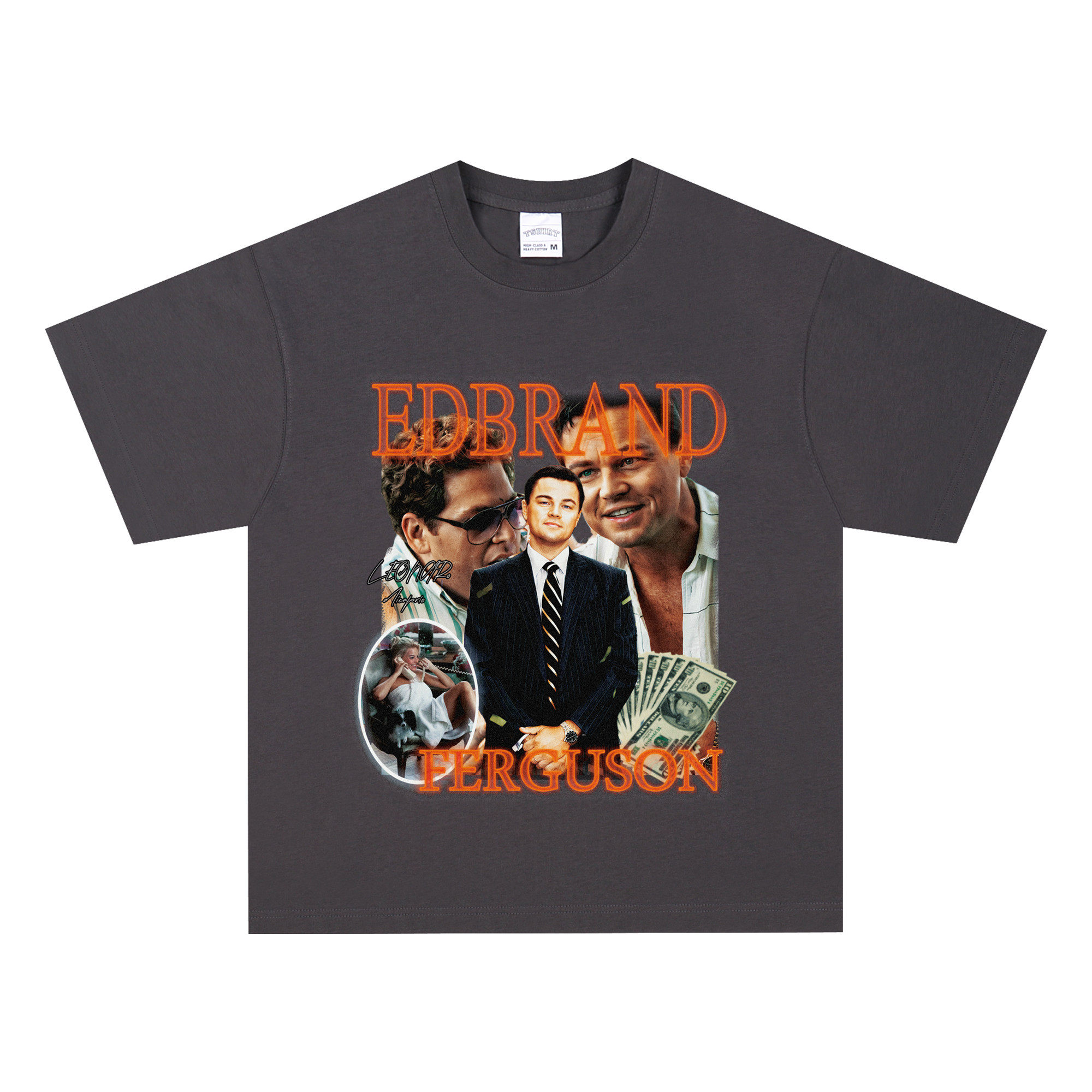 数码直喷电影华尔街之狼小李子T恤短袖纯棉宽松男女大码复古做旧