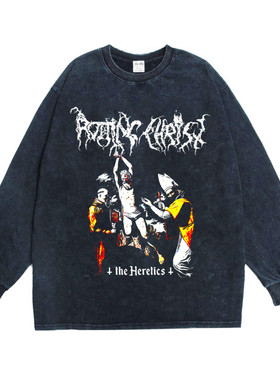 数码直喷摇滚ROTTING CHRIST乐队印花纯棉长袖T恤圆领重磅宽松
