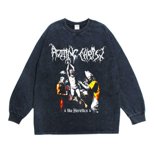 数码直喷摇滚ROTTING CHRIST乐队印花纯棉长袖T恤圆领重磅宽松