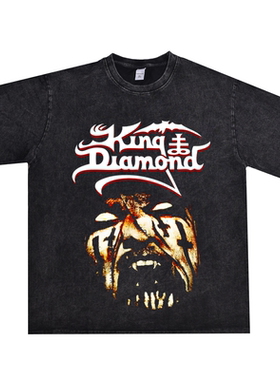新古典重金属摇滚组合KING DIAMOND钻石王国乐队水洗做旧T恤宽松