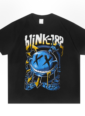欧美Blink-182眨眼182朋克乐队摇滚印花T恤短袖圆领宽松纯棉男女