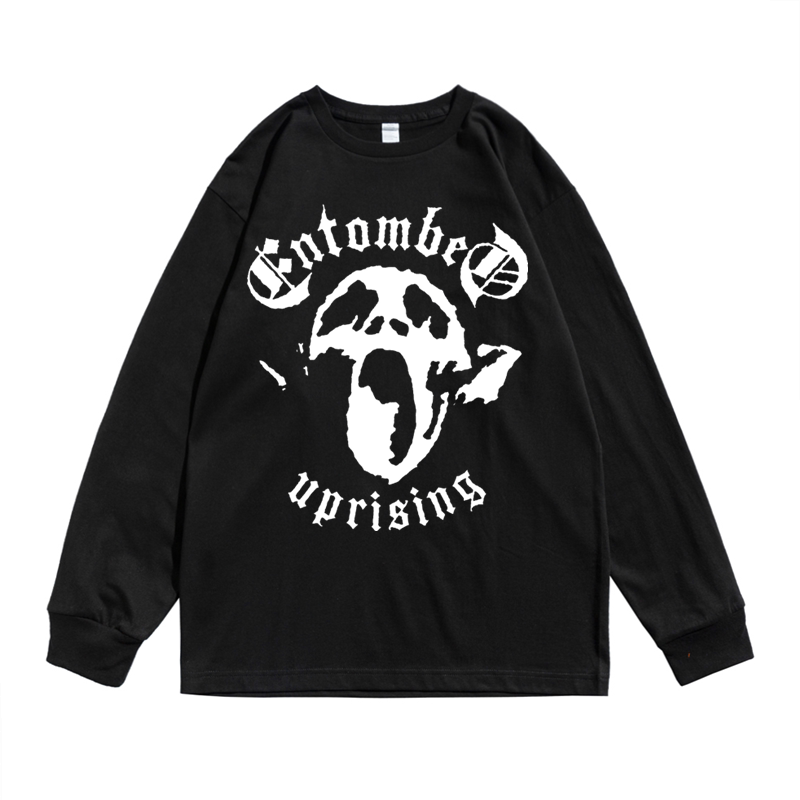欧美摇滚死亡重金属entombed埋葬乐队印花长袖t恤宽松纯棉男女