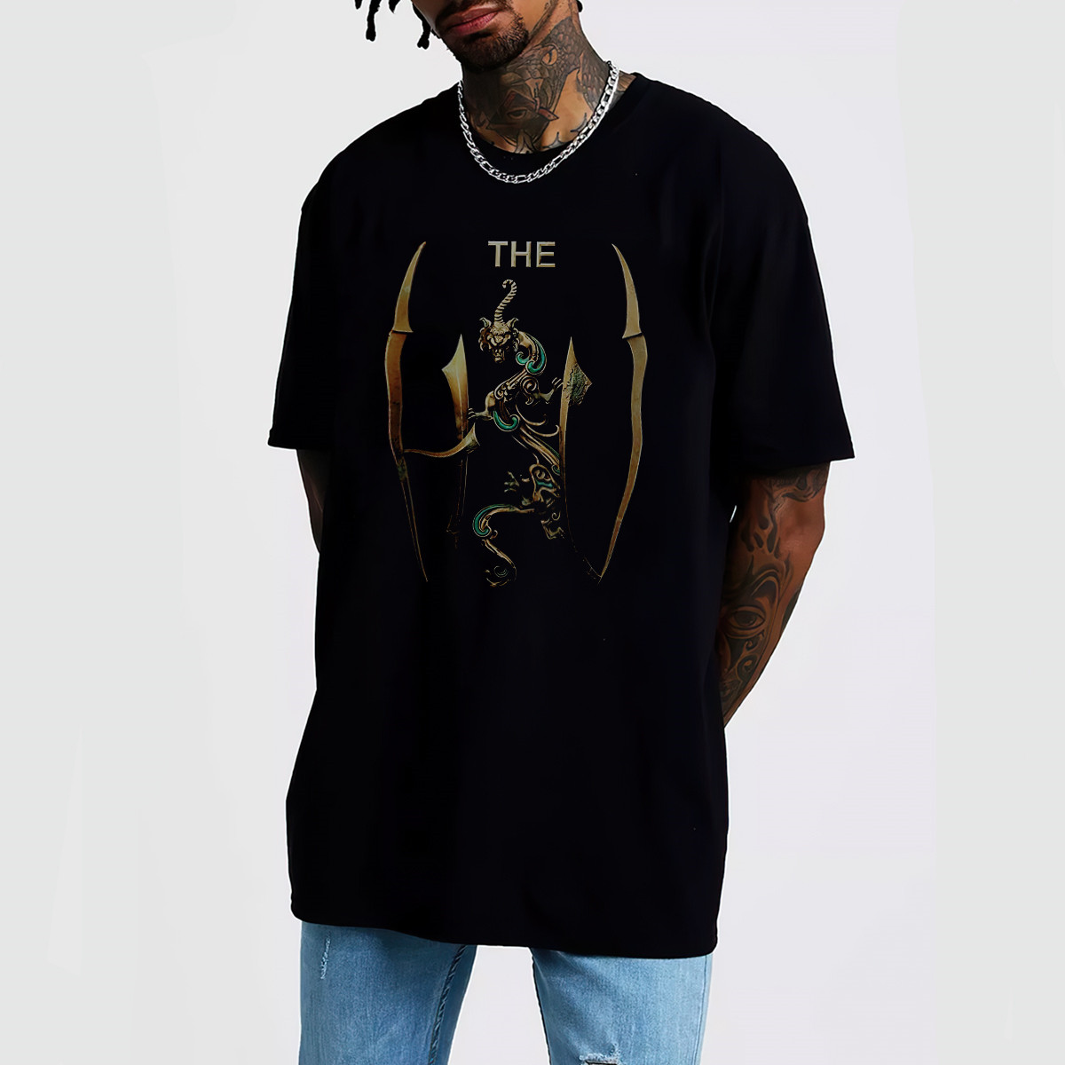 蒙古乐队the hu摇滚金属印花水洗做旧t恤短袖宽松纯棉男女同款