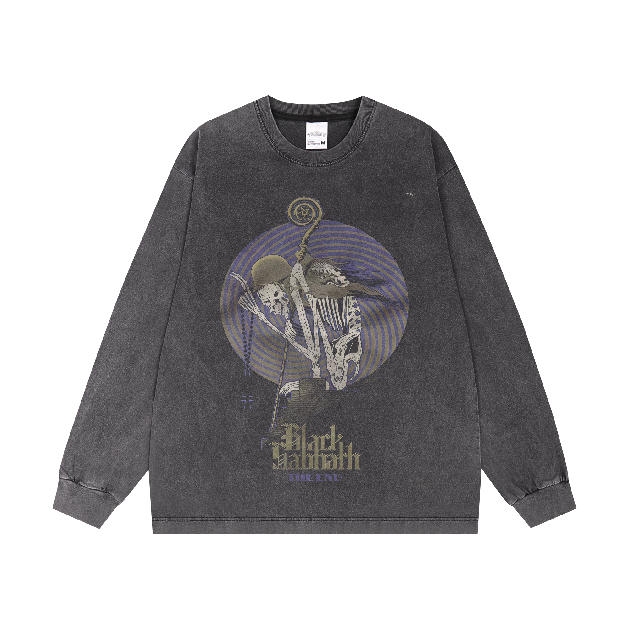 black sabbath黑色安息日重金属摇滚乐队印花长袖T恤宽松复古做旧