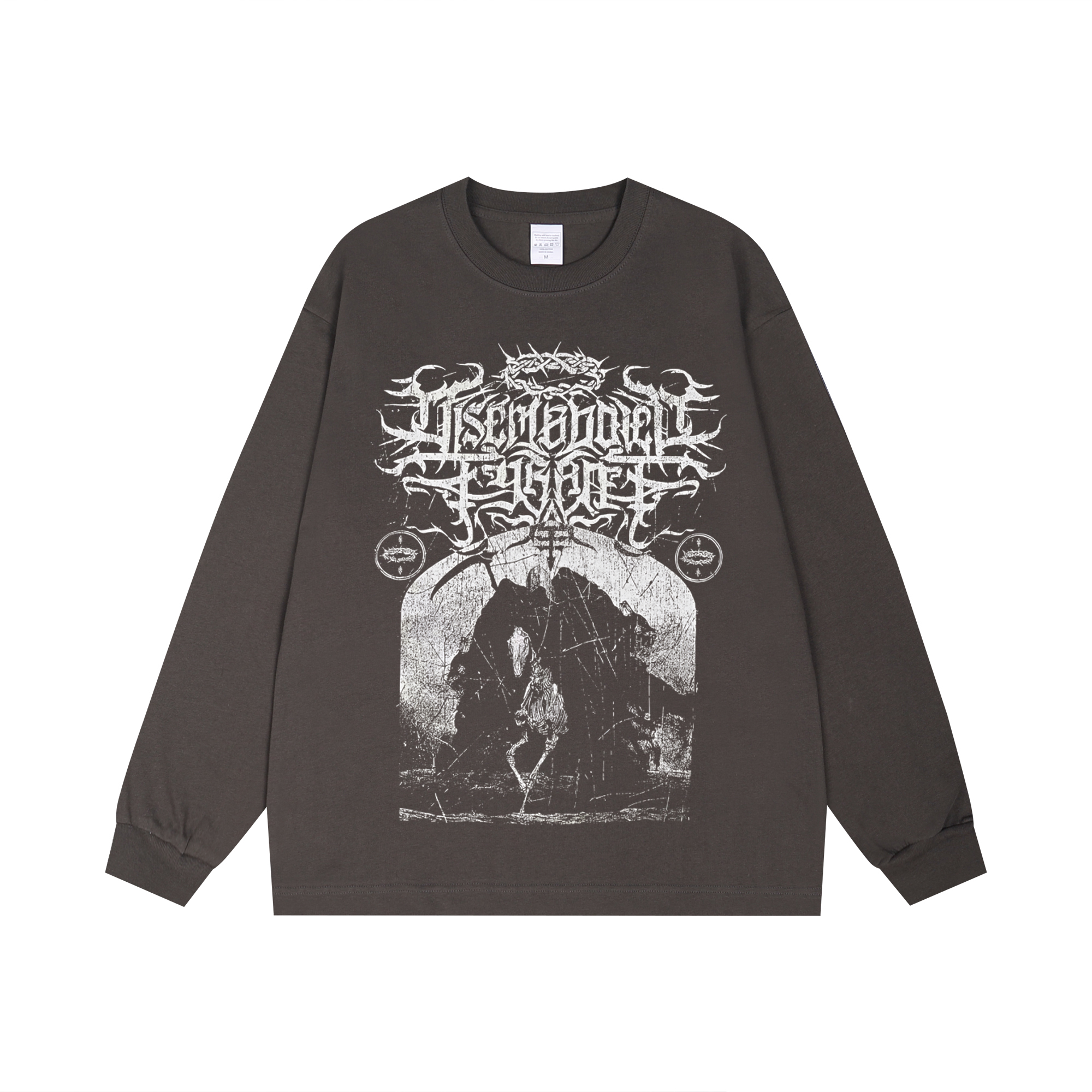 Disembodied Tyrant交响旋律死核乐队印花长袖T恤宽松复古做旧