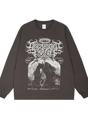 Disembodied Tyrant交响旋律死核乐队印花长袖T恤宽松复古做旧