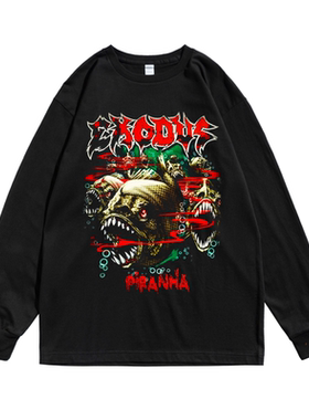 欧美摇滚金属新浪潮EXODUS乐队街头印花长袖T恤创意宽松男女同款