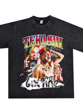 数码直喷歌手Tekashi69丹尼尔·赫南德斯6ix9ine印花T恤短袖纯棉