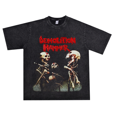 欧美重金属摇滚残敲锤印花T恤