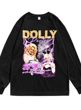 美国乡村音乐多莉·帕顿Dolly Parton歌手人物印花T恤长袖宽松女