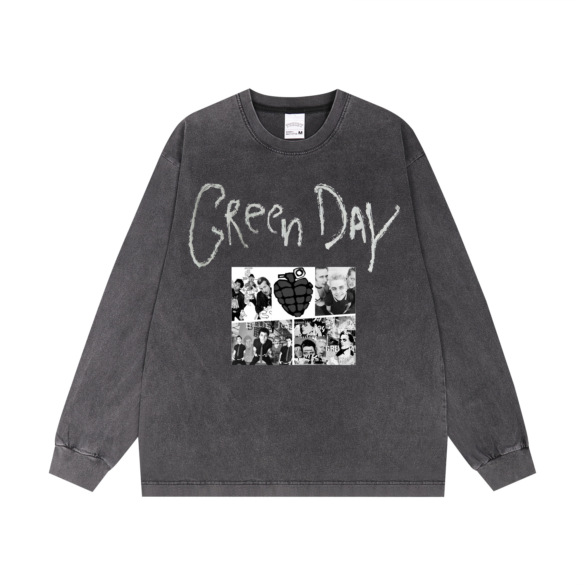 喷印另类摇滚绿日乐队Green Day长袖T恤重磅纯棉宽松复古做旧