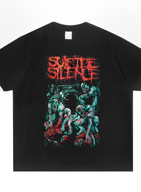 直喷Suicide Silence死核硬摇滚自杀沉寂乐队印花T恤短袖纯棉重磅